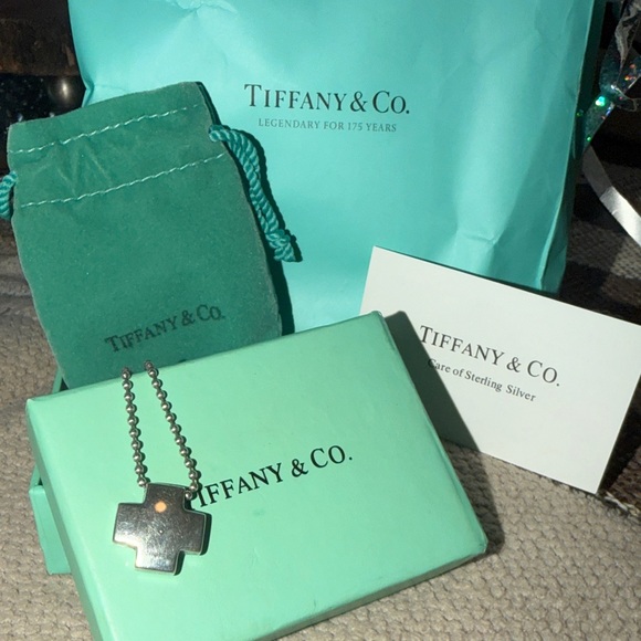 Tiffany & Co. Sterling Silver Cross Pendant with Signature Blue Accents